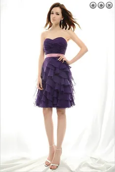 бесплатная доставка мода 2013 элегантное платье плюс размер невесты горничная vestidos вечернее платье фиолетовые короткие шифоновые платья подружек невесты