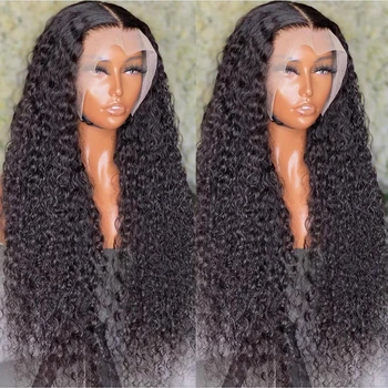 Бразильский парик из человеческих волос с глубокими завитками на кружеве 