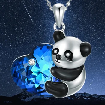 Бутик Панда Голубое сердце Ожерелье кулон Изысканный ювелирный подарок