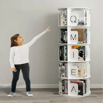 Вращающийся книжный шкаф Полка для книжного шкафа на 360 градусов домашняя простая полка для книг с картинками дети падают на землю