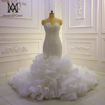 Высококачественное многоуровневое свадебное платье русалки без бретелек с кружевной аппликацией