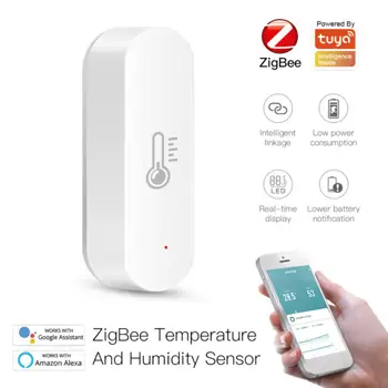 Датчик температуры и влажности Tuya Zigbee Датчик влажности в помещении ZigBee Smart Home Security работает с Alexa Google Home