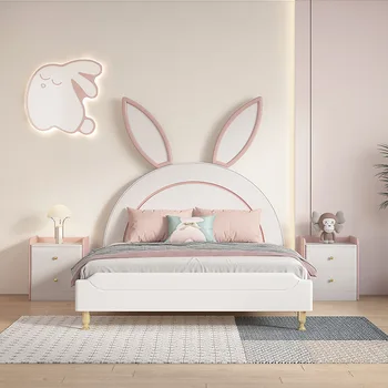 Детская мебель для девочек-подростков односпальная кровать для девочек-подростков кровать из массива дерева 1,2 метра кровать принцессы детская кровать спальня кровать кролика