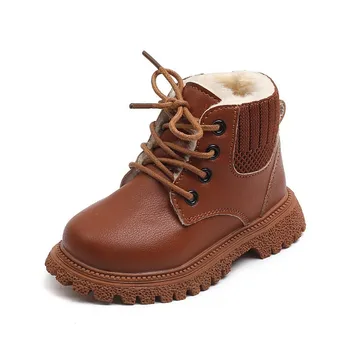 Детская повседневная обувь, осенне-зимние ботинки для мальчиков, Модная кожаная мягкая противоскользящая спортивная обувь для бега, Ботинки для девочек, детская обувь