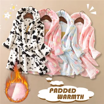 Детский халат, пижамы, домашняя одежда с капюшоном и длинным рукавом, милые детские халаты, банное полотенце для мальчиков и девочек, осень-зима 2-10 лет