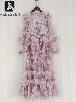 Дизайнерское модное многослойное платье AELESEEN, Весна-осень, Женское Сетчатое платье с 3D оборками и цветочным принтом, Элегантное платье Макси для вечеринки, Праздничный тюль
