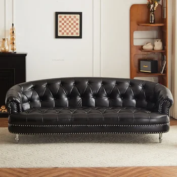 Европейские диваны для гостиной в стиле ретро, Черная кнопка, салон красоты, приемная, гостиная, кофейня, Американская мебель для диванов