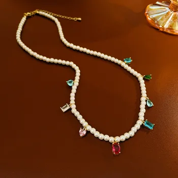 Жемчужное колье-чокер с геометрическим рисунком в форме сердца, циркон, ожерелье с гальваническим покрытием, цепочка на ключицу, женское ожерелье
