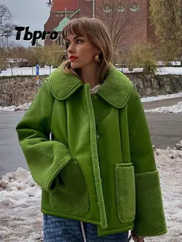 Женская куртка из искусственной кожи в стиле Пэчворк, пальто, модный отложной воротник, пальто на пуговицах с длинным рукавом, осень-зима 2023, женское теплое пальто с карманами