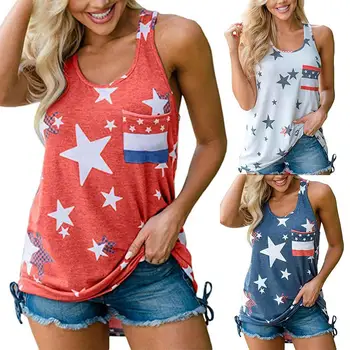 Женская майка с флагом США, 4 июля, свободного кроя, без рукавов, футболка в звездную полоску, жилет без рукавов, футболка в звездную полоску, жилет без рукавов