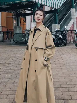 Женский тренч Осень Зима, новинка корейской моды, женская одежда средней длины, свободные куртки выше колен, женская ветровка
