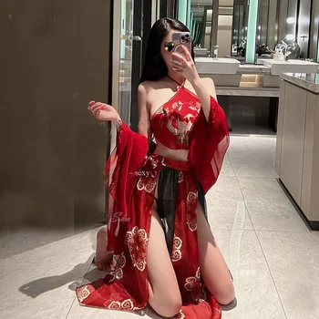 Женское китайское традиционное платье, шифоновая пижама Hanfu, халат, фартук, костюм, Сексуальное эротическое белье, винтажная одежда, женская ночная рубашка
