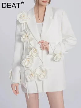 Женское пальто-блейзер с 3D цветами, лацкан, однобортный, длинный рукав, Универсальная однобортная Элегантная женская одежда 15KB5941