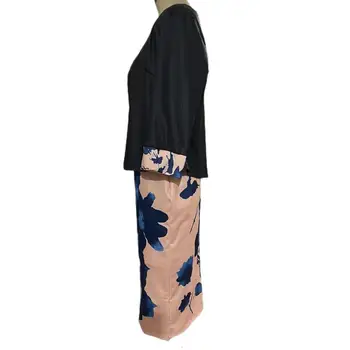 Женское пальто с рукавом Три четверти, повседневное элегантное платье с цветочным принтом, V-образный вырез, без рукавов, платье-футляр Миди с открытым верхом
