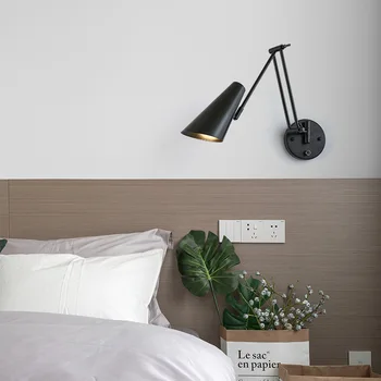 Затемняющий настенный светильник 220 В переменного тока, головку лампы можно гибко поворачивать для прикроватного светильника в спальне, простых настенных светильников в гостиной, столовой
