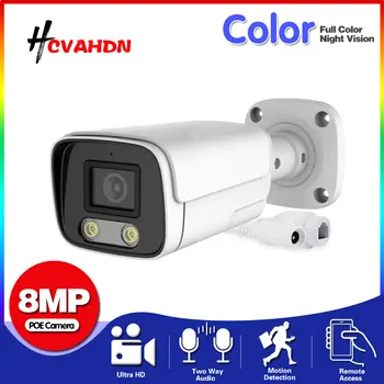 Камера Видеонаблюдения 4K 8MP POE Снаружи Уличная Полноцветная Камера Ночного Видения POE IP Security Cam 2 Way Audio CCTV Bullet Camera