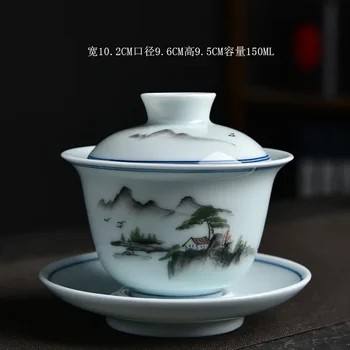 Китайский Керамический Чайный Сервиз Ручной Росписи Sancai Gaiwan Gongfu Чайный Сервиз Цвета Морской Волны Бамбуковая Чайная Чаша Чашки Чайная Посуда