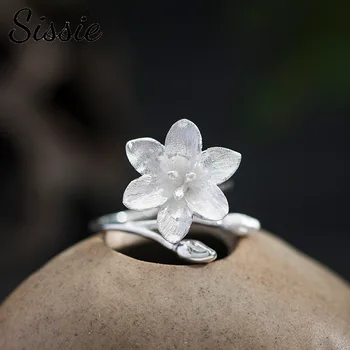 Кольцо с цветком из стерлингового серебра оригинального дизайна для женщин, простое и ретро кольцо с цветком Линсяо с регулируемыми аксессуарами для рта