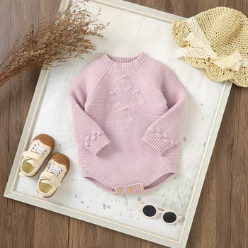 Комбинезон-свитер для новорожденных девочек и мальчиков, зимняя повседневная трикотажная одежда с круглым вырезом для младенцев, свободный свитер на пуговицах с длинным рукавом, комбинезон