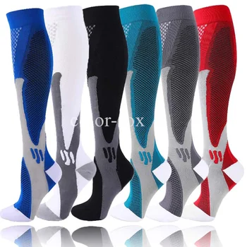 Компрессионные носки для бега, мужские спортивные носки, медицинские носки от варикозного расширения вен, компрессионные велосипедные носки, футбольные чулки High Medias