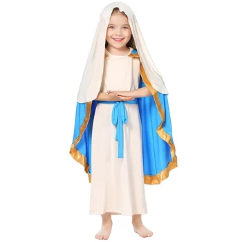 Костюм Девы Марии для девочки Библейские персонажи Платье Святого Косплей Карнавал Хэллоуин Нарядное Вечернее платье