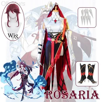 Костюм для косплея Genshin Impact Rosaria, униформа, парик, аниме, Хэллоуин, высококачественные костюмы для женщин, игра