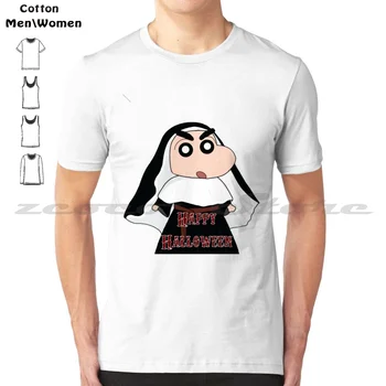 Костюм монахини на Хэллоуин-Happy Halloween, мягкая модная футболка из 100% хлопка для мужчин и женщин, милый аниме, забавный карандаш, японский карандаш