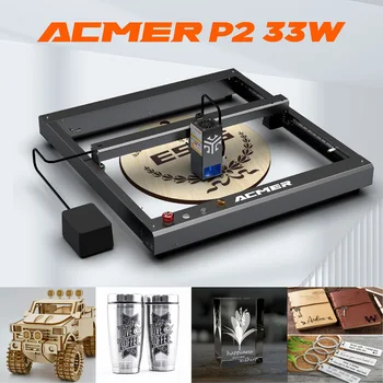 Лазерный Гравер ACMER P2 Мощностью 33 Вт С Автоматической Гравировкой 420x400 мм для Гравировки и Вырезания из Пробкового Дерева 304 бесцветная Сталь