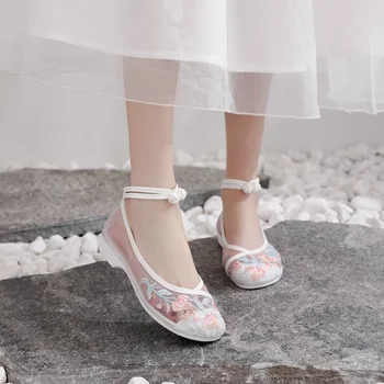 Летняя новая модная обувь с вышивкой в этническом стиле, обувь Hanfu в древнем стиле, сетчатая женская повседневная обувь