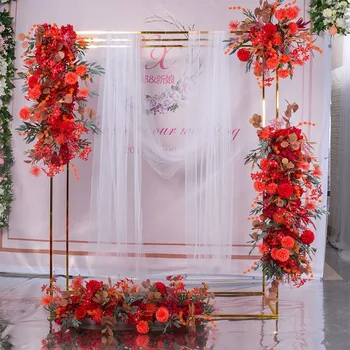 Металлическая рамка свадебной арки, дорожка для свадебного ряда, квадратный фон, подставка для фона, Позолоченная Наружная дверная полка с искусственными цветами