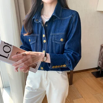 Мешковатая повседневная Синяя джинсовая куртка в Корейском винтажном стиле, Весна 2023, женская уличная мода, свободное джинсовое пальто в стиле харадзюку, основы Харадзюку