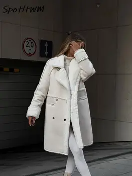Модные длинные куртки из искусственной шерсти ягненка, женское осенне-зимнее повседневное плюшевое пальто с длинным рукавом, теплая ветрозащитная верхняя одежда с лацканами на пуговицах