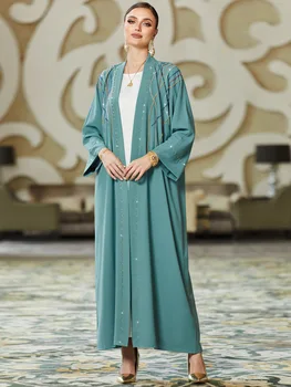 Модные Дубайские абайи ручной работы со стразами для женщин, однотонное турецкое женское элегантное кимоно с длинным рукавом