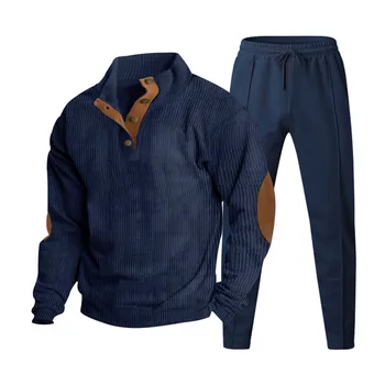 Мужская осенняя вельветовая толстовка + однотонные спортивные штаны, дышащий комплект из двух предметов, рубашка с закатанными рукавами