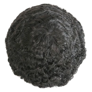 Мужской парик из натуральных черных человеческих волос, тонкая кожа PU, 15 мм, волна вокруг Индийских систем замены волос, Протезы для мужчин