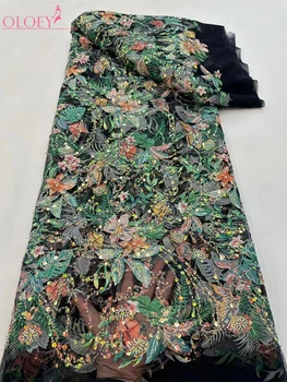 Новейшая высококачественная элегантная красочная вышитая пайетками кружевная Африканско-французская кружевная ткань для свадебного платья
