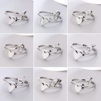 Новые кольца с буквами в виде сердца A-Z Для женщин, Регулируемое Открывающееся кольцо из нержавеющей стали, Инициалы, Имя, Алфавит, Украшения для вечеринок с друзьями, Пара,