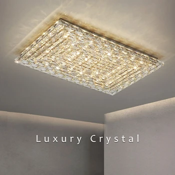 Новый современный роскошный хрустальный светодиодный потолочный светильник для гостиной, спальни, виллы, гостиной, прямоугольной потолочной хрустальной люстры