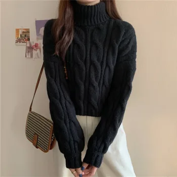 Осенне-зимняя одежда, Черный свитер с длинными рукавами, Пуловеры для Женщин, Y2K Harajuku, Топы, Винтажный Женский Вязаный Джемпер