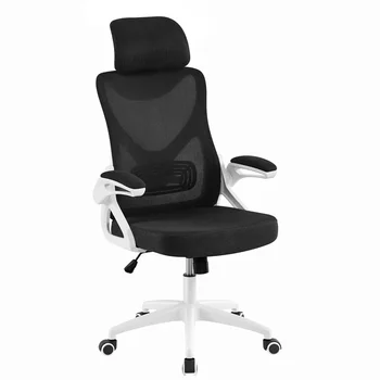 Офисный стул SmileMart из эргономичной сетки с высокой спинкой и регулируемым мягким подголовником, белый /черный