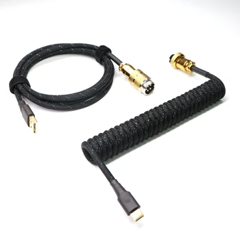 Паракорд Z-образной формы и спиральный кабель PET с двойными рукавами от USB до Type-C Micro Mini USB для механической клавиатуры с GX16 Aviator.