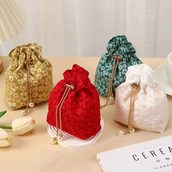 Подарочный пакет из жаккардовой ткани на шнурке в китайском стиле для свадьбы, дня рождения, мешочки для конфет, ювелирные изделия, Сувенирная карманная сумка-саше
