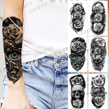 Реалистичные временные татуировки с глазами в виде розы Для женщин, искусственная татуировка в виде черепа Компаса, Водонепроницаемая Татуировка в стиле боди-арт, наклейка на татуировку