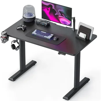 Регулируемый по высоте электрический письменный стол, 44 x 24 дюйма, стол для сидения, домашний офисный стол с разделительной доской, черный