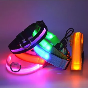 Светящийся ночной ошейник с защитой от потери, светодиодный USB-светильник для зарядки собак, Регулируемая мигающая маленькая шлейка для свечения