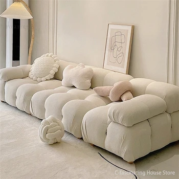 Современные диваны Комплект диванов для гостиной Мебель для гостиной Комбинация французских диванов из ягненка Бархатные диваны-кровати L-образный диван Cum Bed B