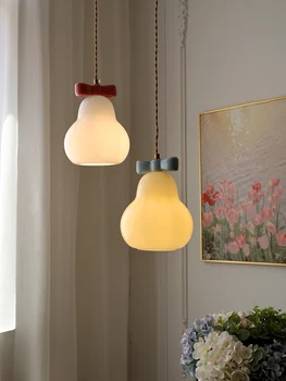 Современные подвесные стеклянные светильники в скандинавском стиле, Белый / Желтый Круглый светильник, прикроватная лампа с куполом, Светодиодная подвеска и потолочный светильник