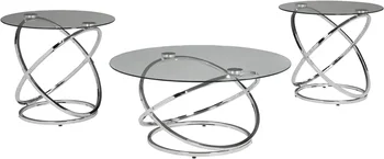 Современный круглый столовый набор Hollynyx из 3 предметов, включающий журнальный столик и 2 приставных столика, хром