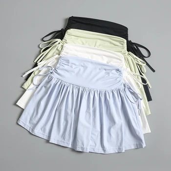 Спортивная короткая юбка-брюки, женская летняя поддельная юбка для бега из двух частей, быстросохнущая, закрывающая бедра, дышащая теннисная юбка для йоги