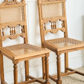 Средневековые стулья из массива дерева, плетеный ротанг, ретро-винтажная резьба, средневековый